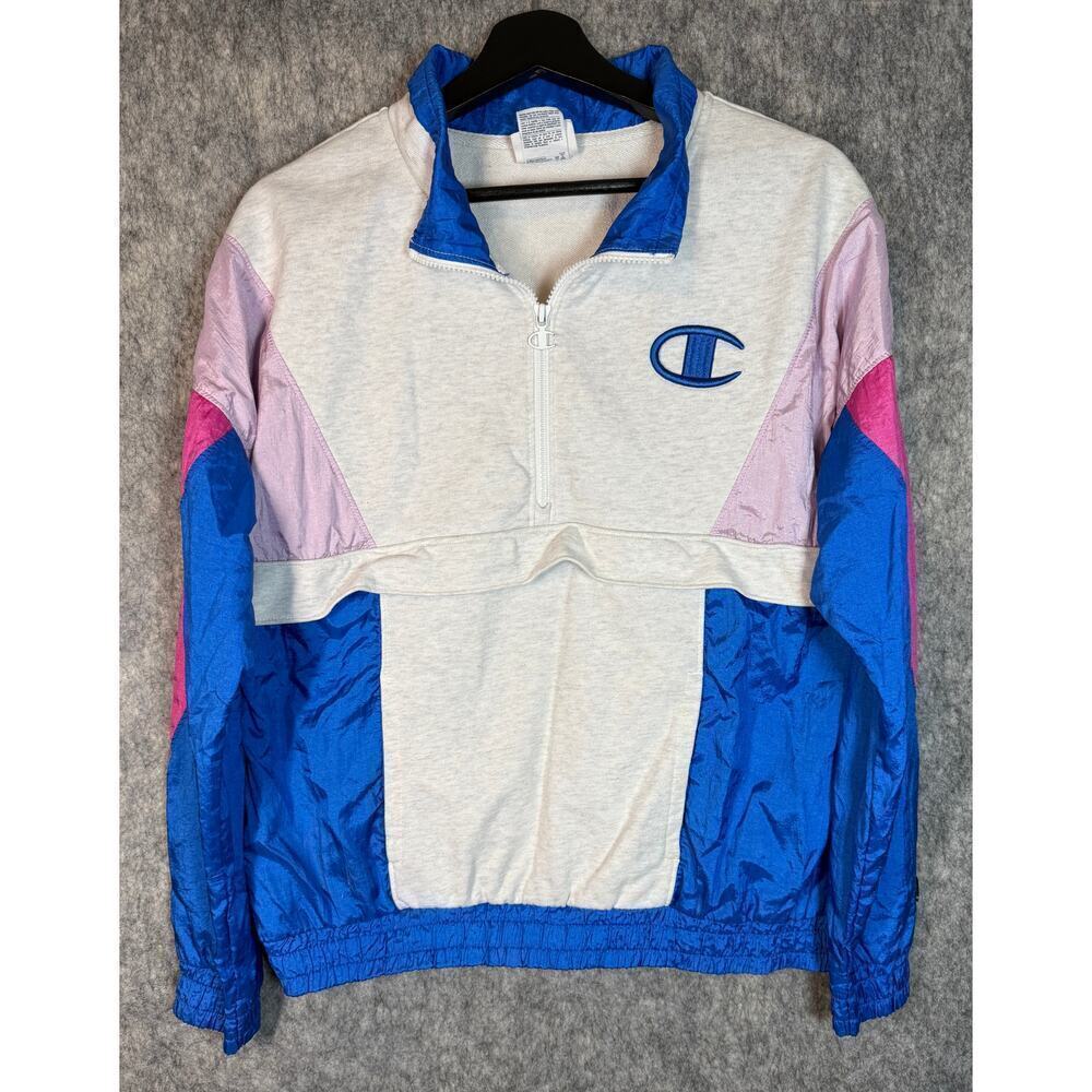 Champion Women’s Size Large Colorblock 1/2 Zip Windbreaker Anorak Jacket Retro
